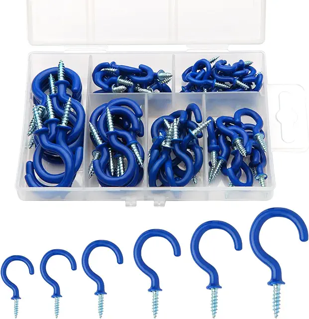 Blue Vinyl Coated Ceiling Hooks - 75PCS Set for Indoor & Outdoor Hanging