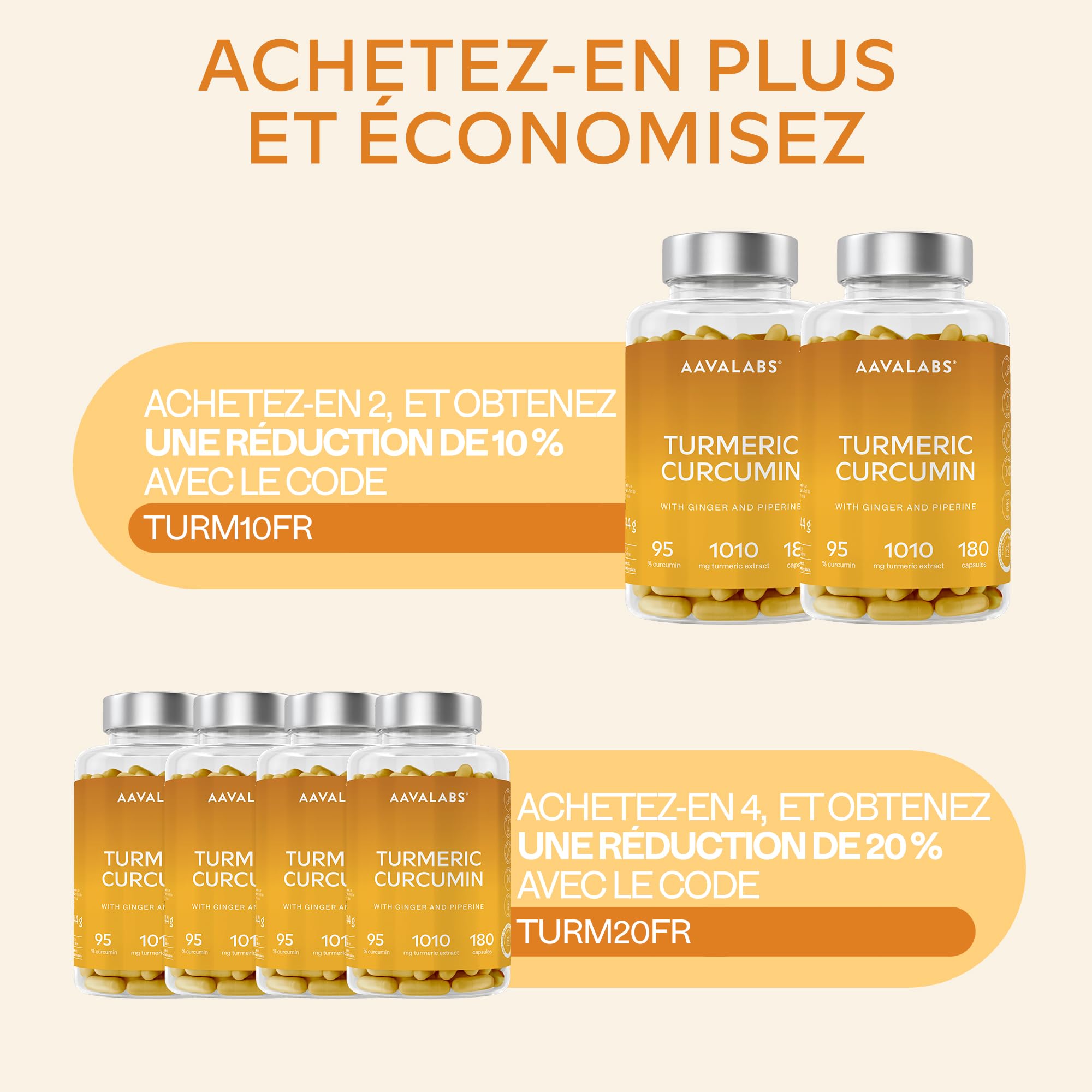 Curcumine Curcuma Gingembre Poivre Noir - Extrait de Curcuma, Piperine, Gingembre Gelule avec 95% de Curcumin et Pipérine - Turmeric Curcumin Vegan et sans OGM - 180 gélules