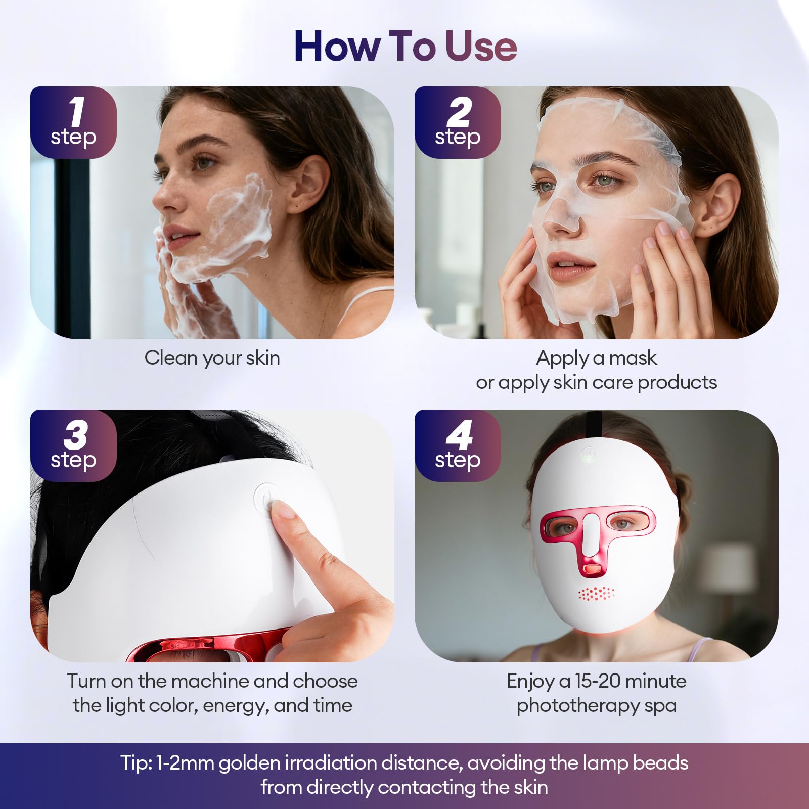 Maschera facciale a LED per terapia della luce rossa, maschera facciale per terapia della luce fotonica per la cura della pelle, dispositivo anti-invecchiamento per bellezza