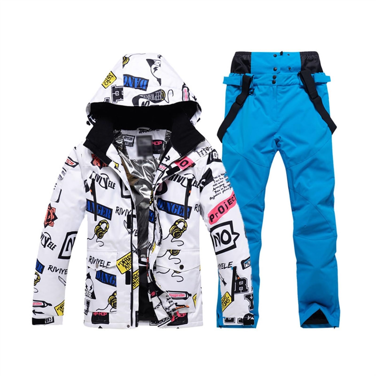 Yytcsjz Completo Da Sci Da Uomo In Due Pezzi, Set Giacca E Pantaloni Con Cappuccio E Stampa Graffiti Caldi Invernali Da Uomo, Set Di Tute Da Sci Calde E Spesse Resistenti All'usura