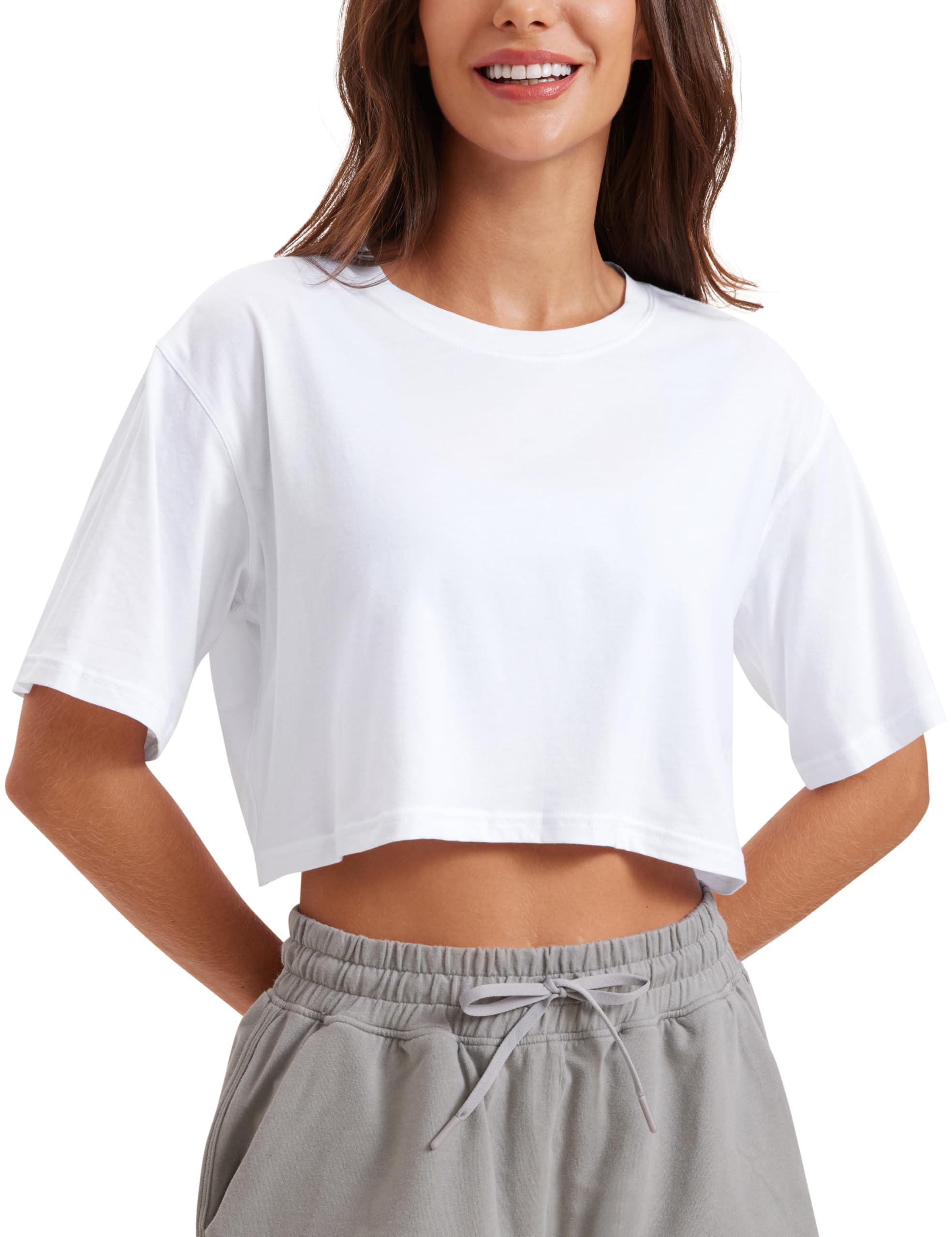 CRZ YOGA Pima Cotton High Neck Crop T-Shirt
