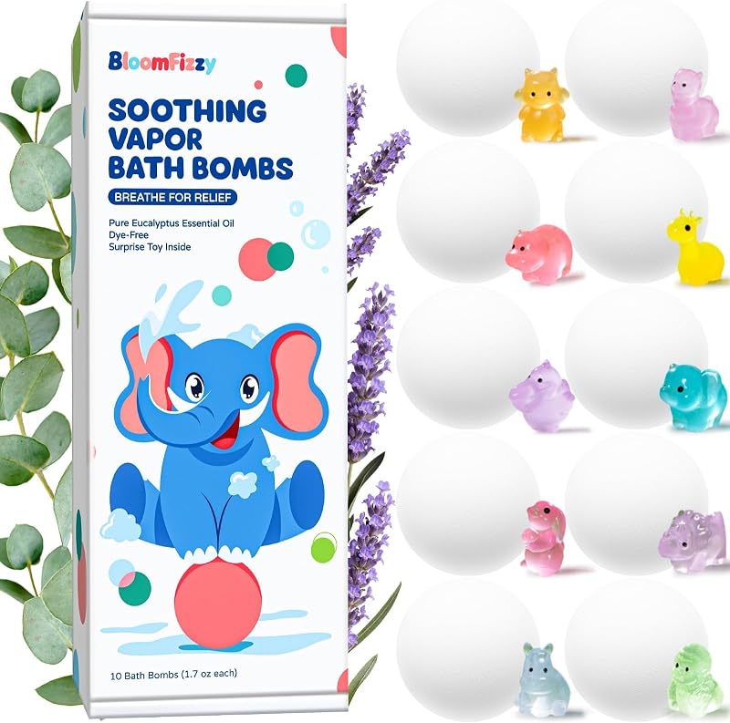 Bombas de banho efervescentes BloomFizzy com brinquedos-surpresa, sem corantes, pacote com 10