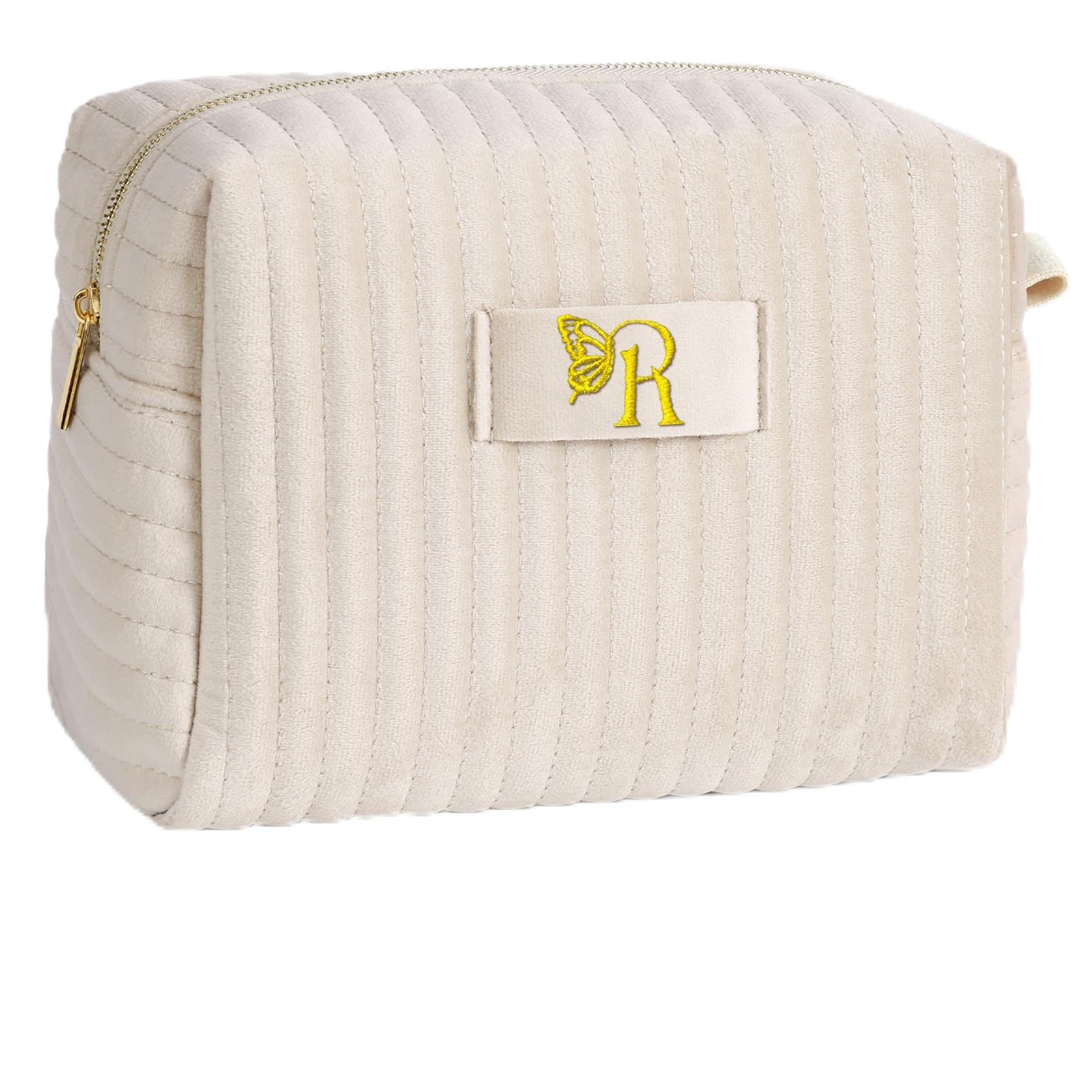 COSHAYSOO Personalized Bridesmaid Proposal Gifts Initial Makeup Bag Letter R, Bachelorette Party Bridal Shower Maid of Honor Gift for Wedding, Monogrammed Cosmetic Pouch for Bride Mother