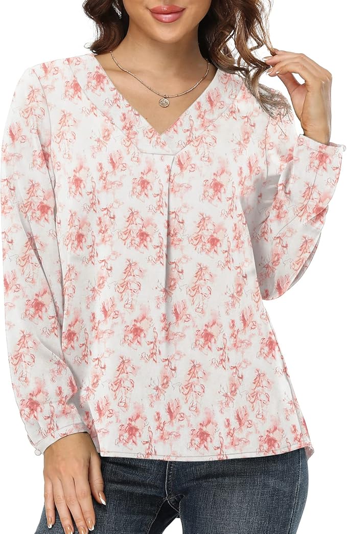 Jouica Blouses for Girls Informal Chiffon Shirt Tops Free V Neck Lengthy Sleeve Shirt