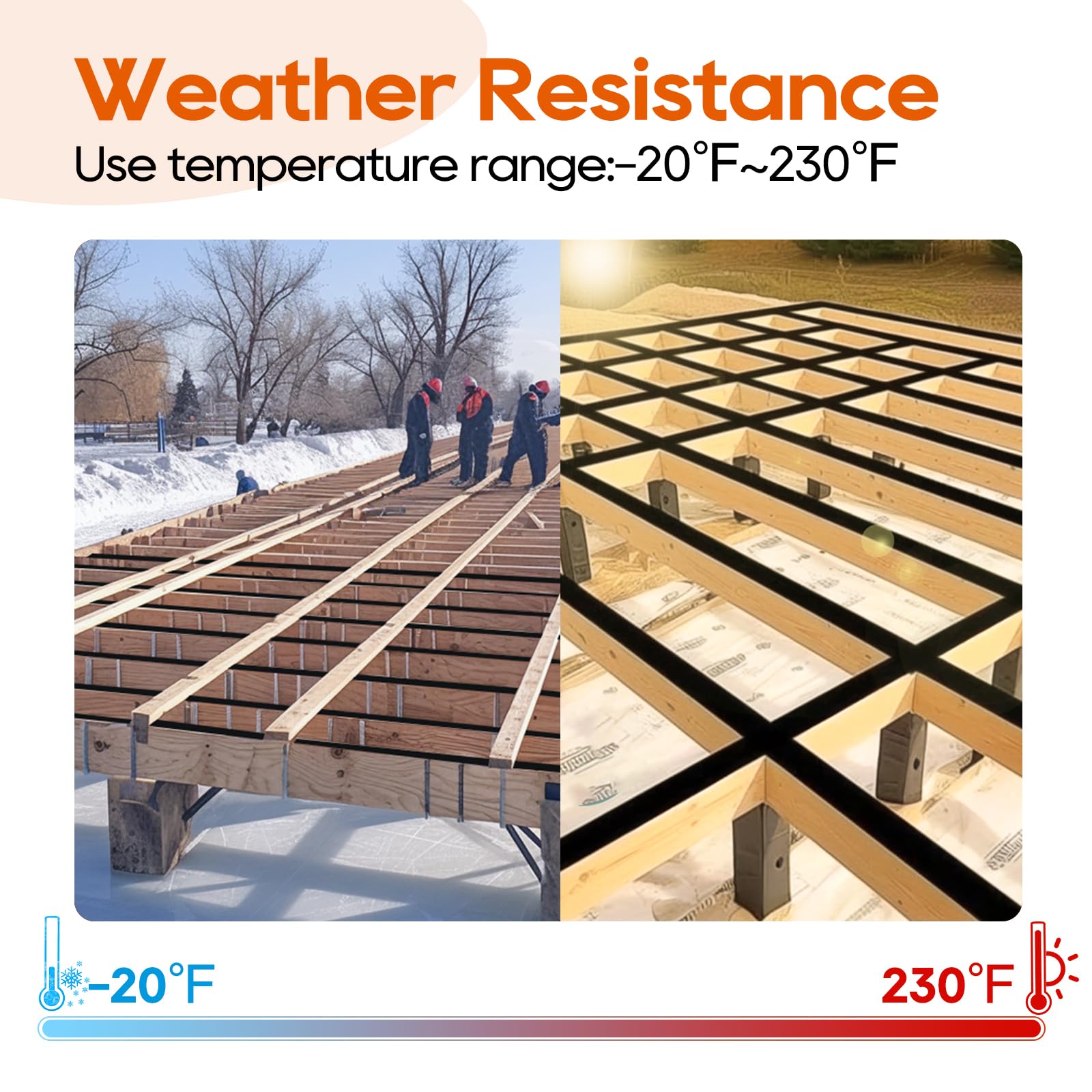 Cinta de vigueta de cubierta de 2 x 50 pies, cinta de butilo para terrazas y vigas, resistente a la intemperie, impermeable (10)