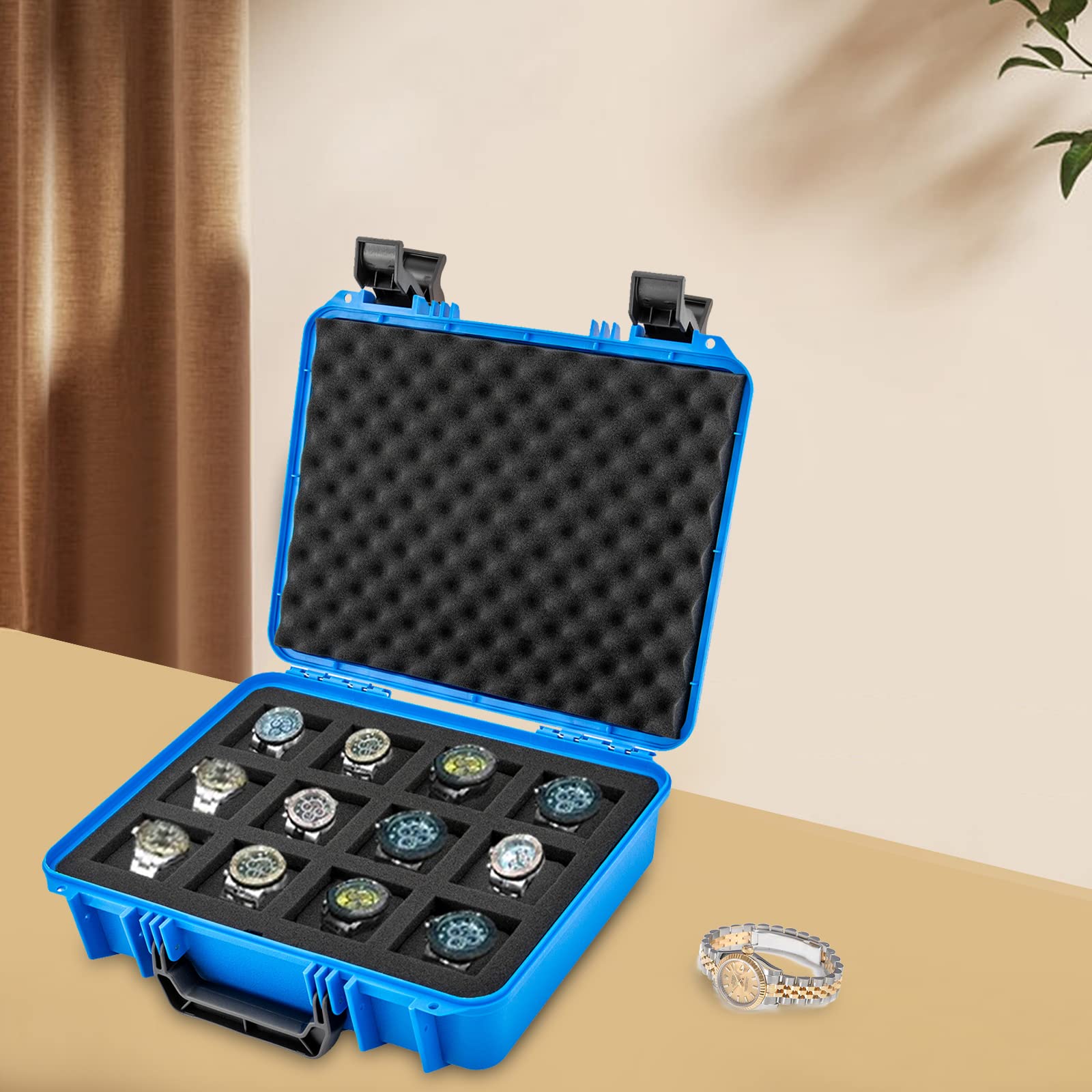 CHUOZI Watch Organizer, Storage Box,12 Slots Suitcase Plastic Bracket Durable Tools (Blue)