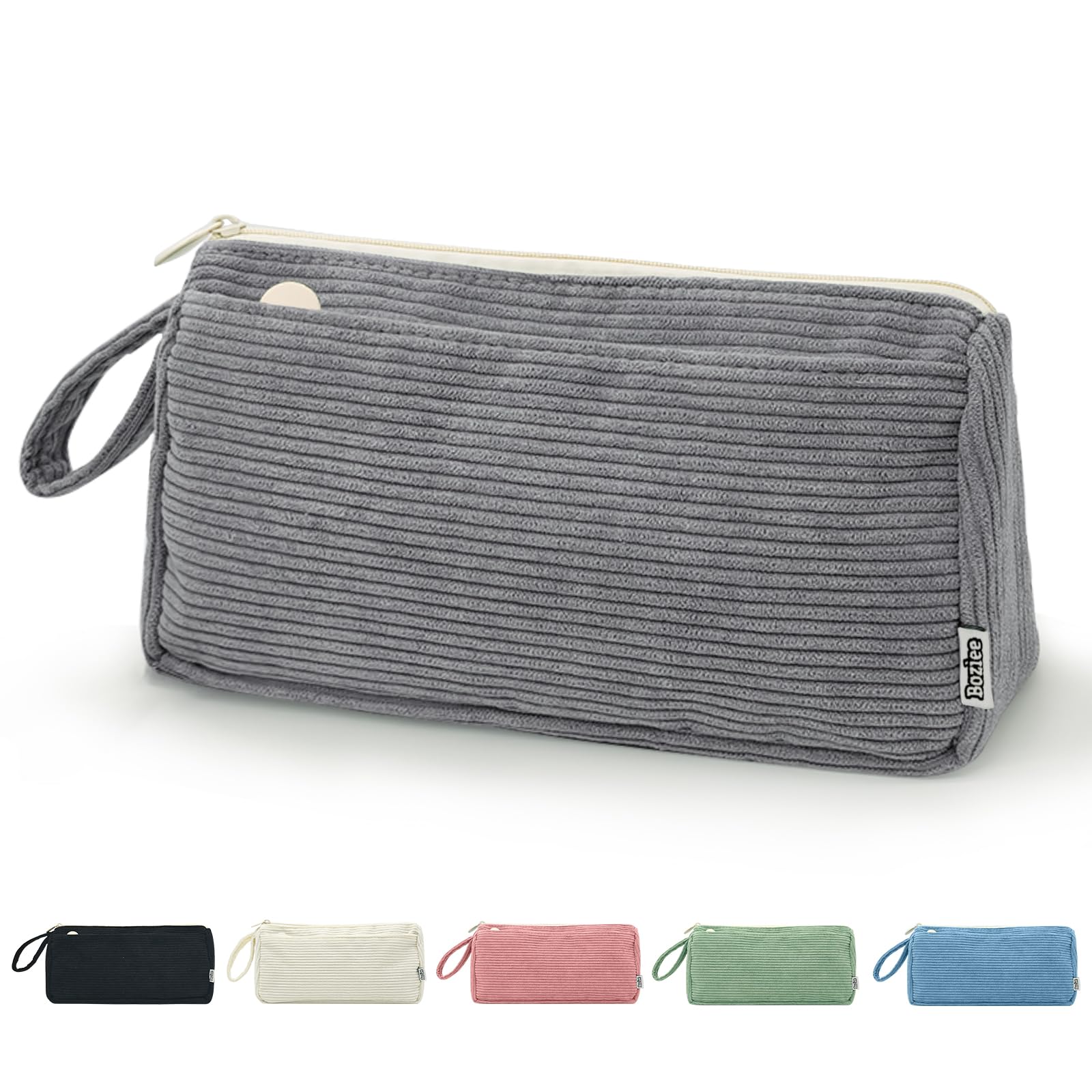 Boziee Corduroy Pencil Case, Large Capacity Pen Pouch, Stationery Organizer for School and Office, Suitable for Girls and Teenagers (Gray) — image 1