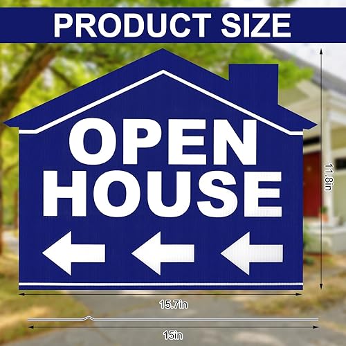 Miniatura 9 de 3 letreros de casa abierta con flechas direccionales de plástico corrugado de doble cara para puertas abiertas de 12 x 16 pulgadas de alto, soportes