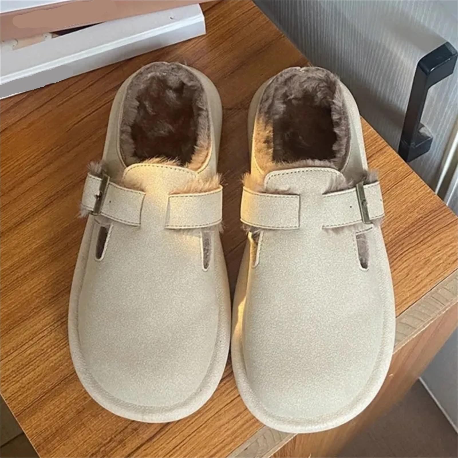 Zuecos Zapatillas for Mujer Plantilla De Goma Invierno Felpa con Soporte for El Arco Zapatos Peludos for Hogar Acogedores