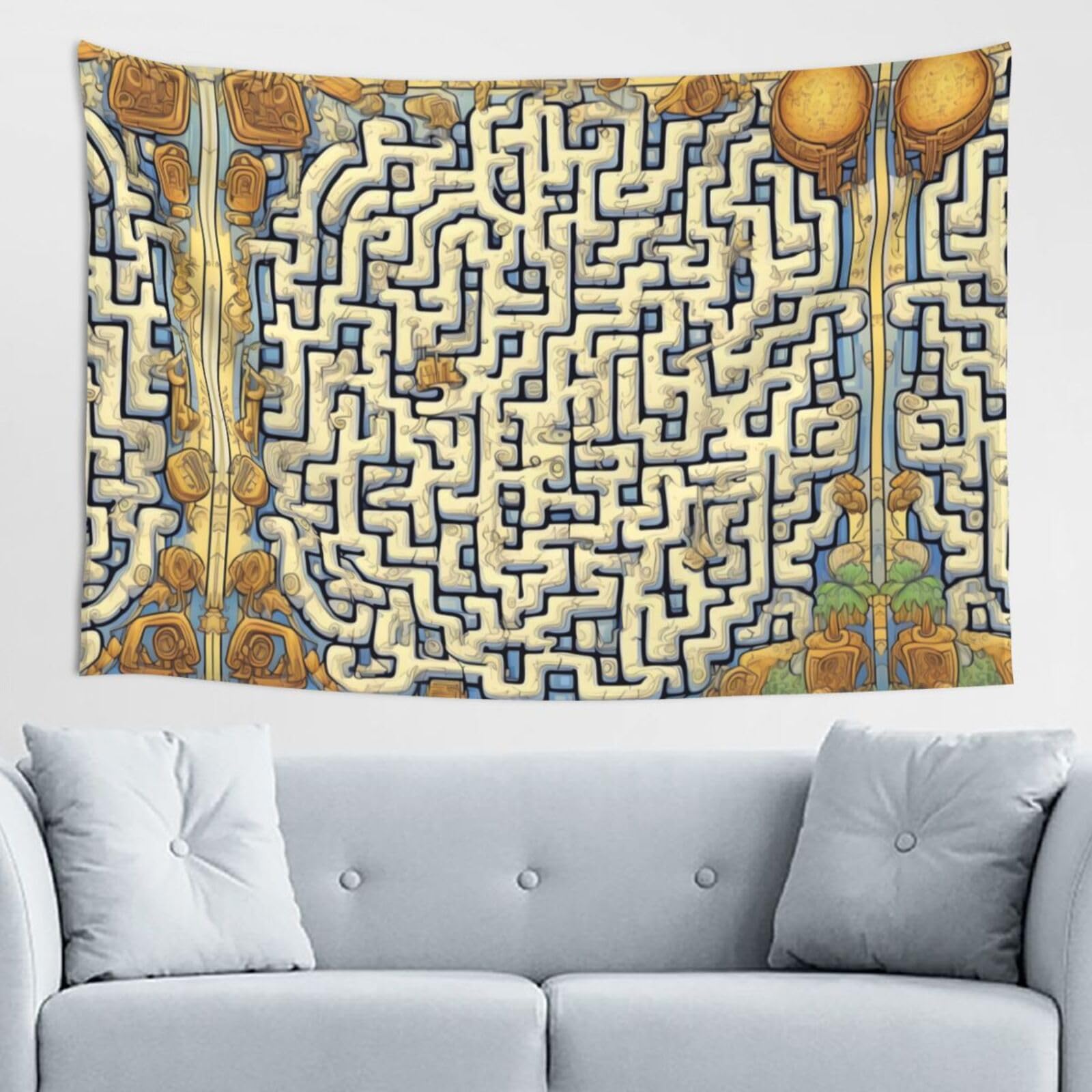ZZYYDS Labyrinth Treasure Map Wall Decor Tapestry 60x40in, Wall Hanging, Home Decor, Dorm Decor, Porch Tapestry, etc.