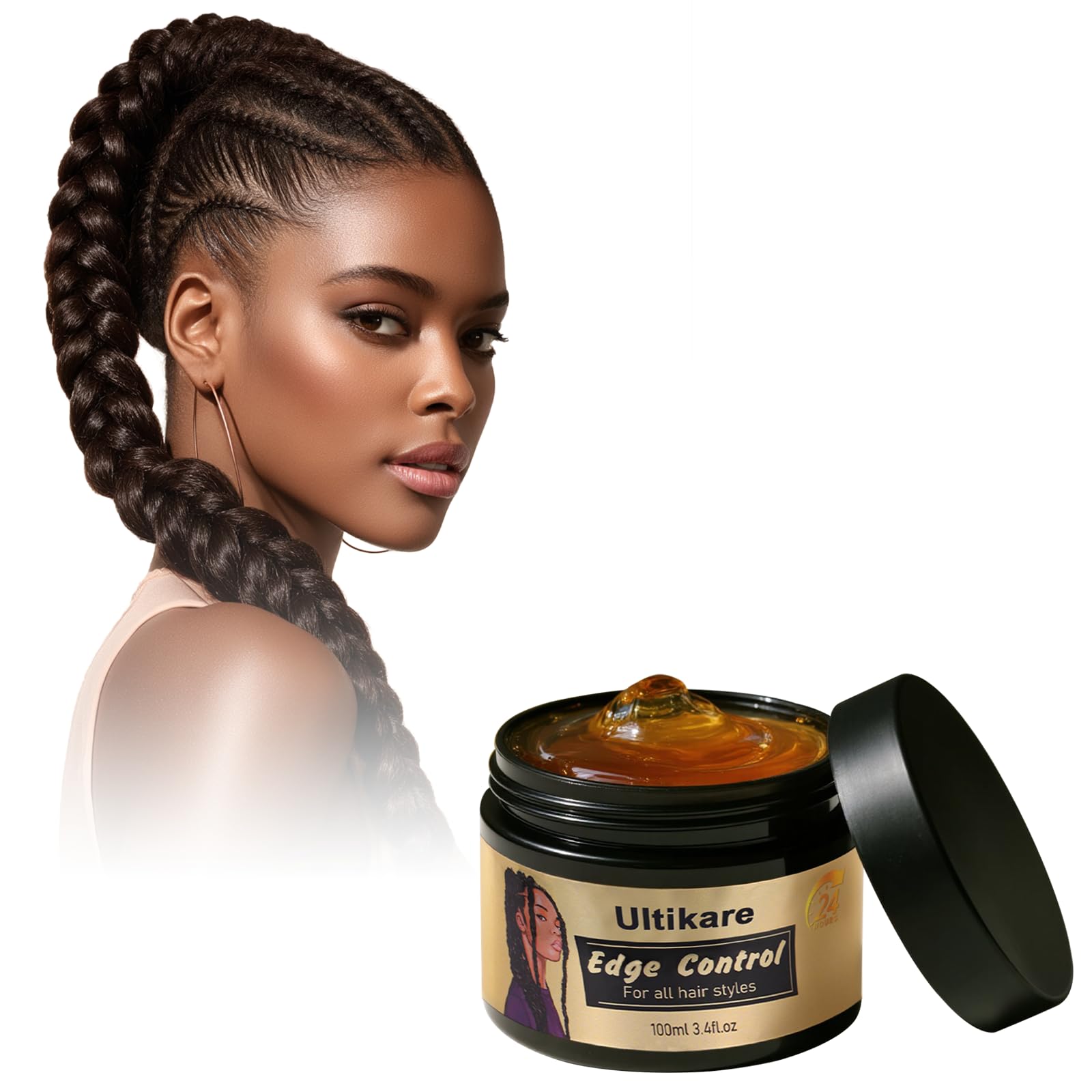 Edge Control Gel for Black Hair - Extra Strong Hold, Long-Lasting Shine, Non-Flaking, 100ml – Edge Tamer for Natural, Curly & Coily Hair, for Black Women & Girls