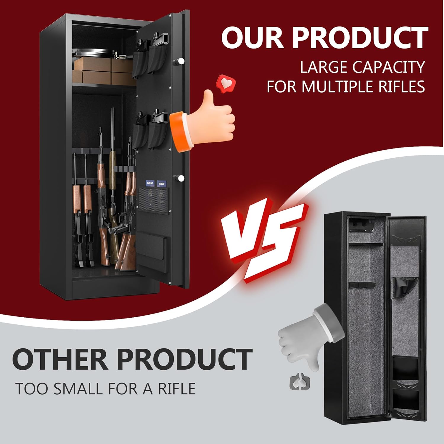 8-12 Rifle Safe, Gun Safe for Rifles, Gun Cabinet with Mute Mode, Large Gun Cabinets for Rifles and Shotguns with Dual Alarm System, Rifle Safes for Home with Digital keypad for Quick Access