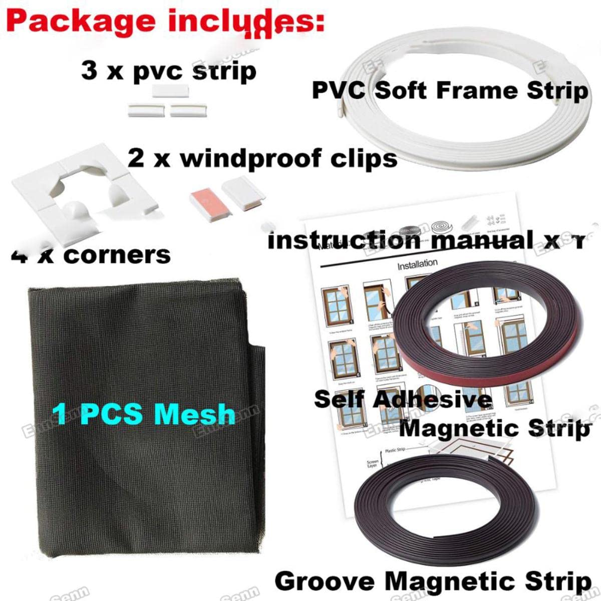 Verstellbares magnetisches Fenstergitter für Fenster, Anti-Moskitonetz Mesh mit Vollrahmen, abnehmbar, waschbar, mit einfacher DIY-Installation, B 110 x H 55 cm, schwarzes Netz, weißer Rahmen