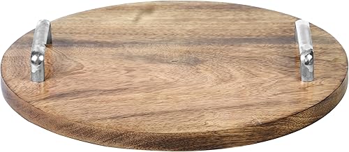 Miniatura 7 de Bandeja rústica para servir alimentos, bandeja de madera con asas, bandeja otomana de 13 pulgadas para sala de estar, desayuno, fiesta, mesa