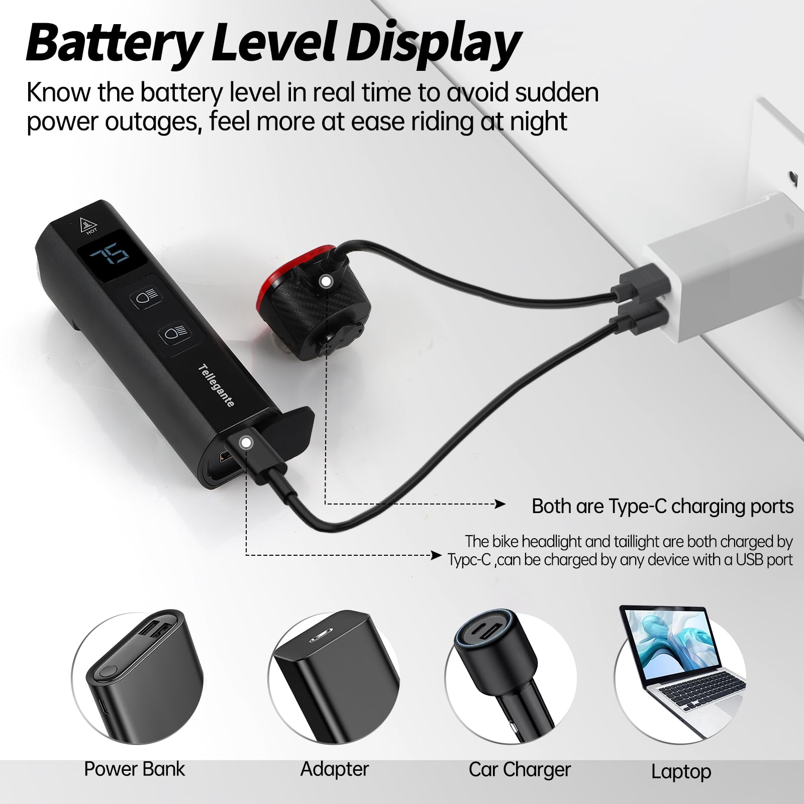 Lampe Velo 2 LED Ultra Puissantes 6000mAh Eclairage Velo Rechargeable USB C Lumiere Velo Avant et Arriere, Feu Arrière Vélo Intelligent, Affichage de Batterie & IPX6 Étanche Phare VTT Route