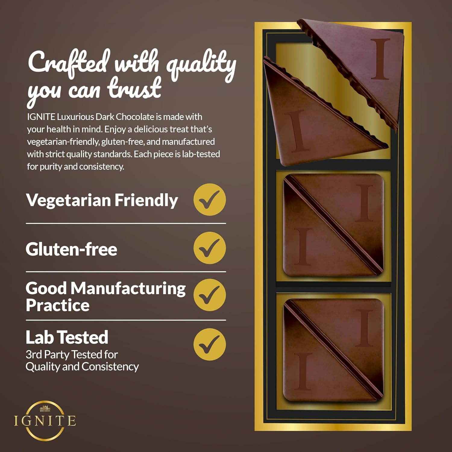 Ignite Dark Chocolate Bars – Premium 60% Cocoa Squares for Couples – Luxurious Dark Chocolate Crafted for Shared Moments, Special Occasions – Ideal for Sharing and Indulging Together – Pack of 1