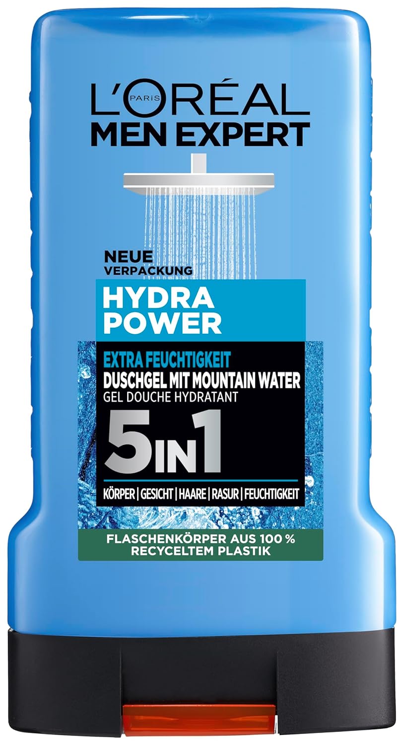 L’Oréal Men Expert Duschgel für Männer, Zur Reinigung von Körper, Haar und Gesicht, Hydra Power, 1 x 250 ml
