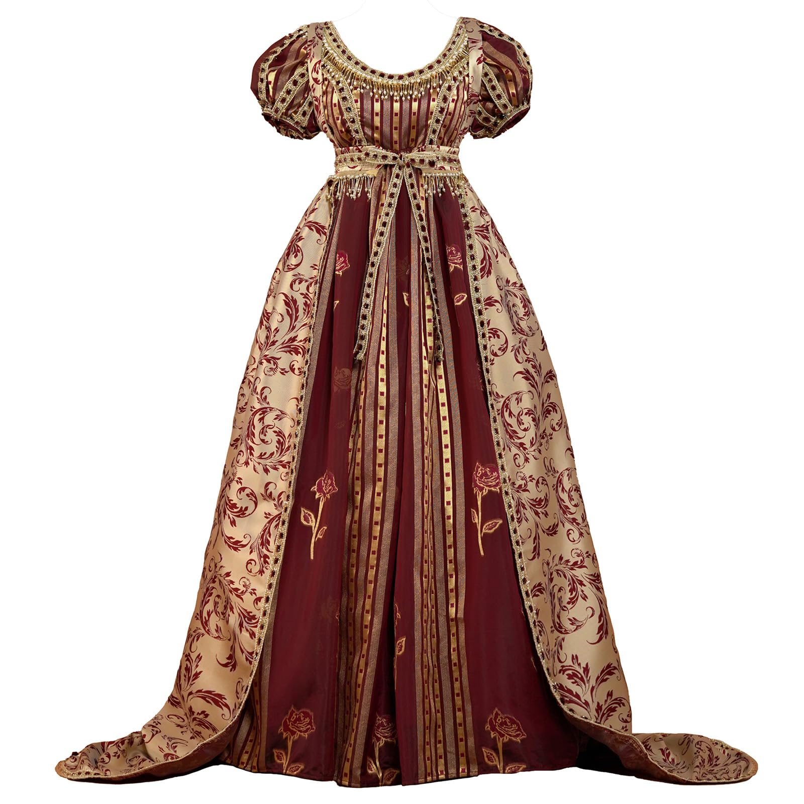 Vibsion Regency Dresses for Women Empire Waist Rose Embroidered Rococo Ball Gown