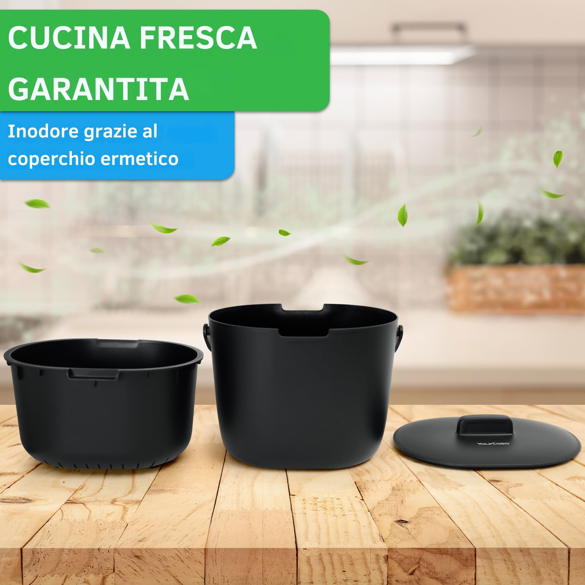 YourCasa Biomülleimer Cucina 3,6L - Compostiera per Rifiuti Biologici Quotidiani, Contenitore Lavabile in Lavastoviglie - Ermetico con Filtro & Manico Ergonomico - Piccolo Bio Bidone per Compost