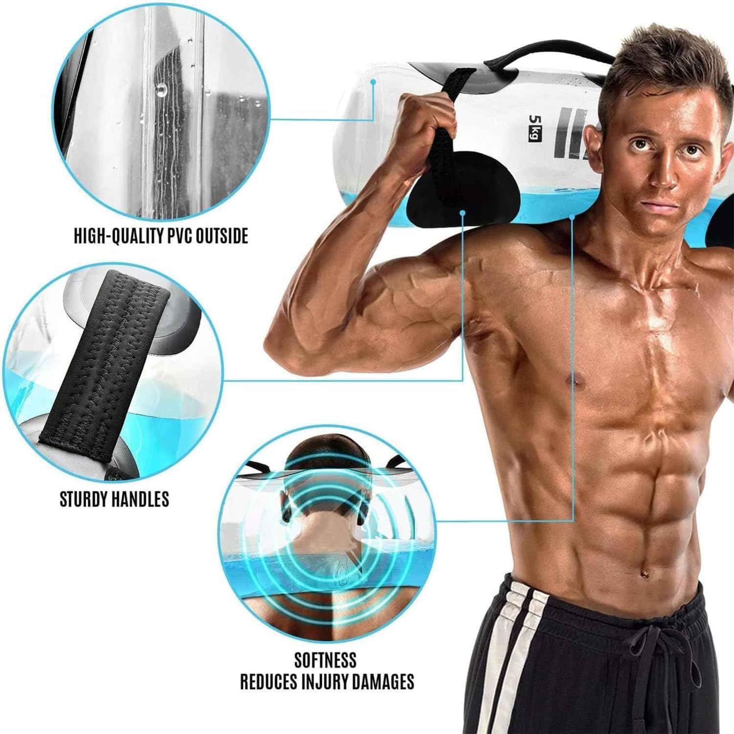 Fitness Aqua Bag Sandbag Alternative Borsa per Sollevamento Pesi Riempita d'Acqua Regolabile L'allenamento di Forza Indoor Manubri per Allenamento A Casa Fitness & Yoga(25KG)