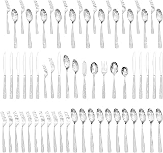 HIKAA Silverware Set, 65-piece Silverware Set with Serving Utensils Set, for Kitchen, Home, Wedding, Party, Mirror Polished and Dishwasher Safe