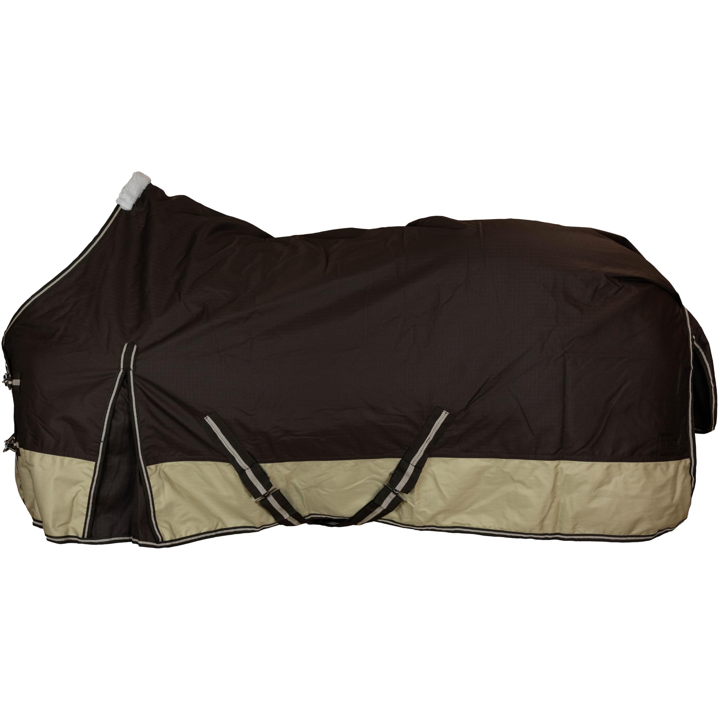 RL24 - Weidedecke 600D Basicline – Braun/Beige 145cm (Polarfleecefutter) | Regendecke & Übergangsdecke – Wind- & wasserdichte Outdoordecke mit Innenfutter & Kreuzbegurtung – Pferdedecke