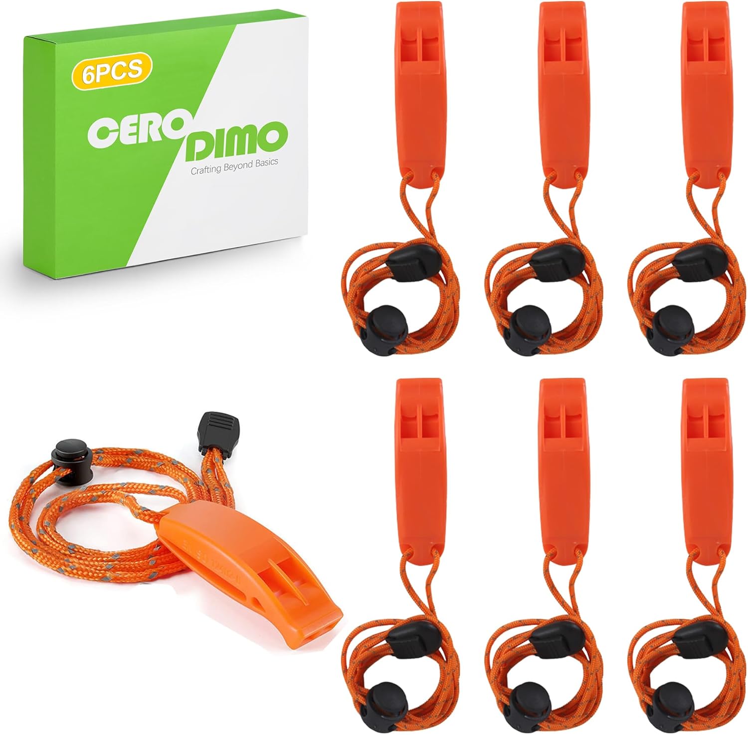 CeroDimo 6-Pack Survival Whistles with Adjustable Reflective Lanyard CeroDimo 6-Pack Survival Whistles with Adjustable Reflective Lanyard