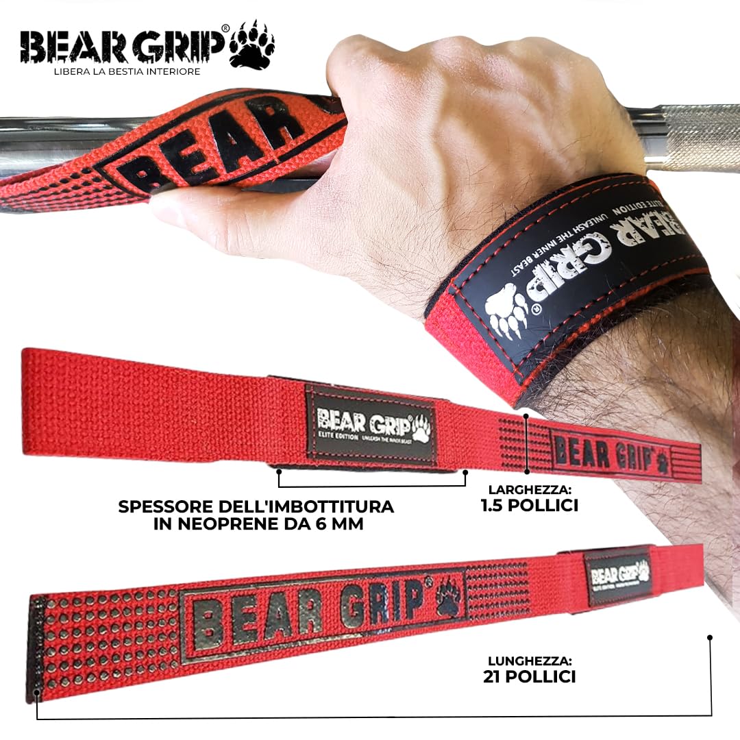 Fasce Sollevamento Pesi BEAR GRIP - Imbottitura Neoprene E Impugnatura In Gel | Lunghezza 53.3 Cm