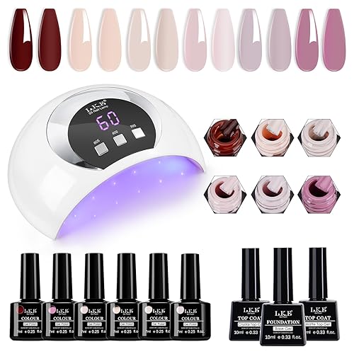 Gel Nail Polish Kit with U V Light 54W Nail Lamp 6 Colors Neutral Nude Pink Brown Soak Off Gel Nail Polish Set Nail Gel Kit No Wipe Base Top Coat