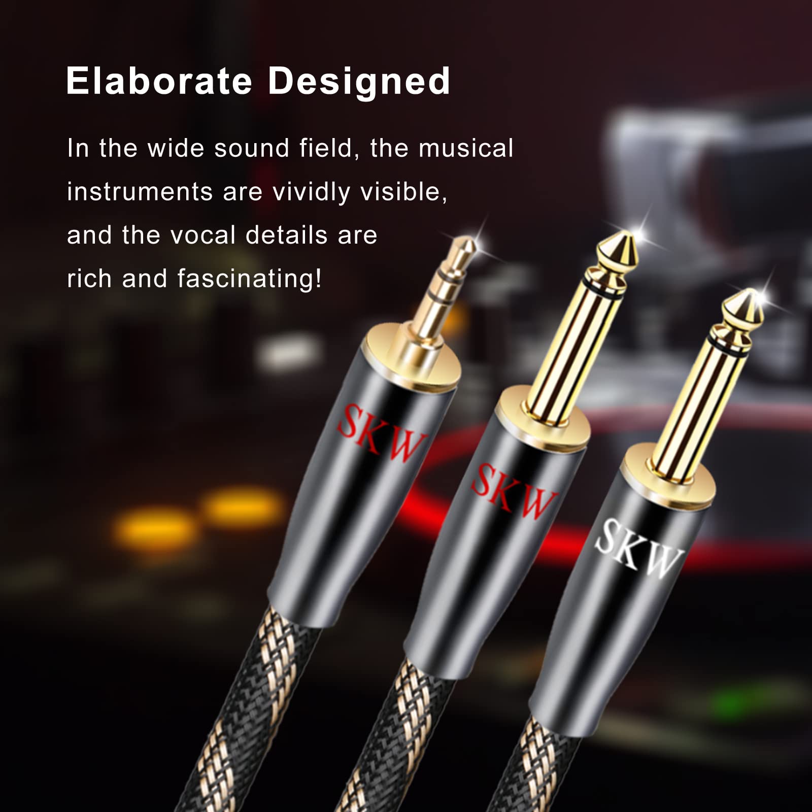 SKW Câble 3.5mm vers 2x 6.35mm, Cuivre de haute pureté 6.35 Mâle vers 3.5 Mâle Mono Y Splitter Jack Câble Compatible avec Amplificateur Table de Mixage Carte Son Enceinte Casque Smartpone -10M