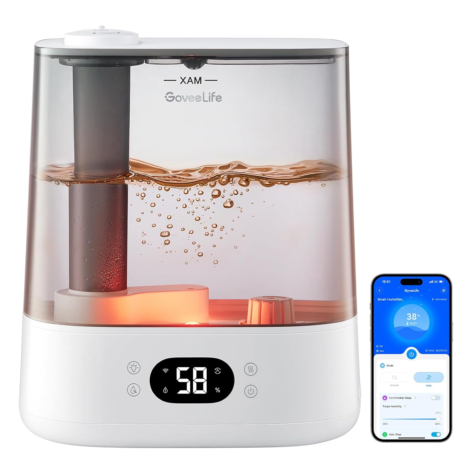 GoveeLife Smart Humidifiers for Bedroom 6L Cool Mist Top Fill for Large Room Humidity Sensor Auto Mode Schedule