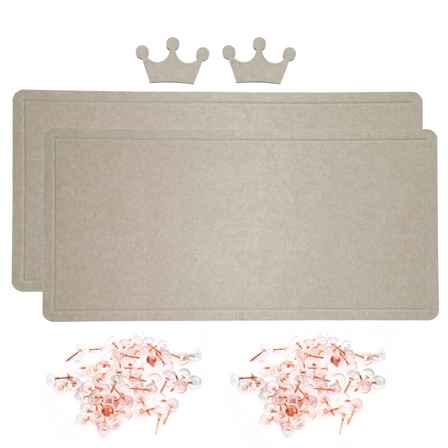 2Pcs Foldable Large Felt Bulletin Board - 36'' x 18'', Decorative Picture Framed Display Board with 70 Rose Pins for School, Home, Kitchen & Office Walls