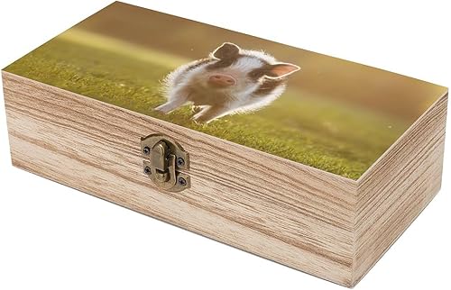 Miniatura 6 de Mini cerdo caminando en el patio al atardecer caja de madera cajas de almacenamiento de joyas con tapa con bisagras, contenedor de madera, caja de