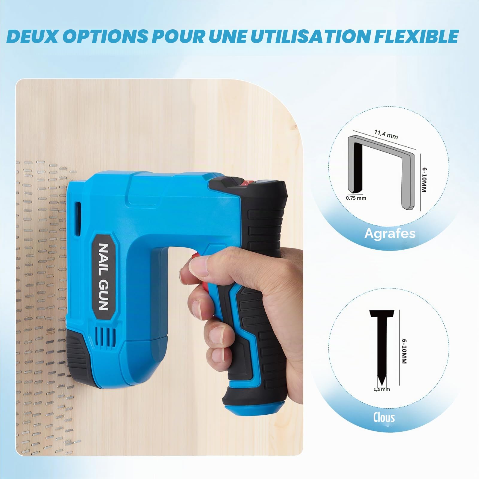 Agrafeuse électrique 2 en 1 lithium-ion, batterie 3,7 V avec agrafes et clous, chargeur USB, réparations de matériaux, menuiserie et bricolage