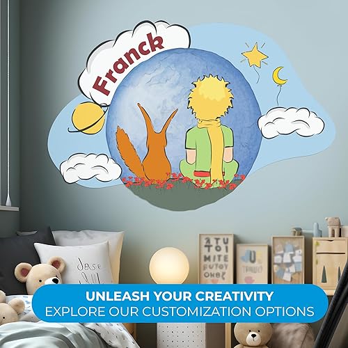 Miniatura 2 de Decoración de pared personalizada con el nombre del principito y el zorro, calcomanías de pared con nombre personalizado para la decoración de la