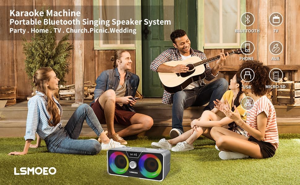 Karaoke Machine for Adults and Kids with 2 UHF Wireless Microphones,Portable Bluetooth Speaker PA Speaker System with LED Party Lights for Home Party, Picnic,Car,Outdoor/Indoor/Birthday Gifts - Image 8