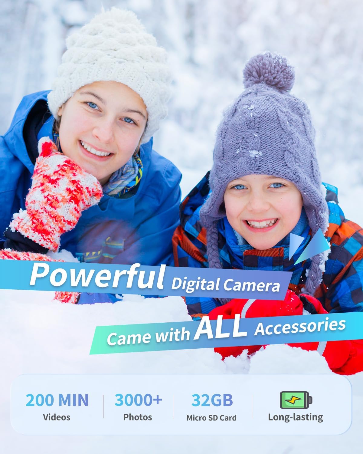 Appareil Photo Numérique, FHD 1080P Autofocus 44MP Appareil Photo Enfant avec Carte 32GB, Zoom 16X, Anti-Shake, ​​2 Batteries, Appareil Photo Compact pour Enfants Adultes ​​Débutants​ (Blanc)