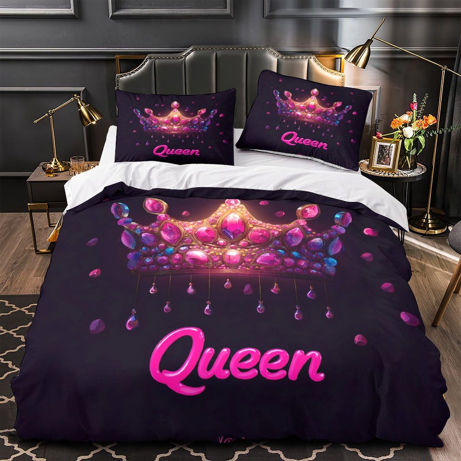 MMDASBVPE Royal Crown Quilt Cover 3D Print Easy Care 3 Pieces Bed Set Hidden Zipper Fantasy Queen Design Duvet Cover Extra Soft Hypoallergenic for Adults Kids Teens Women Youth Single（140x200cm）