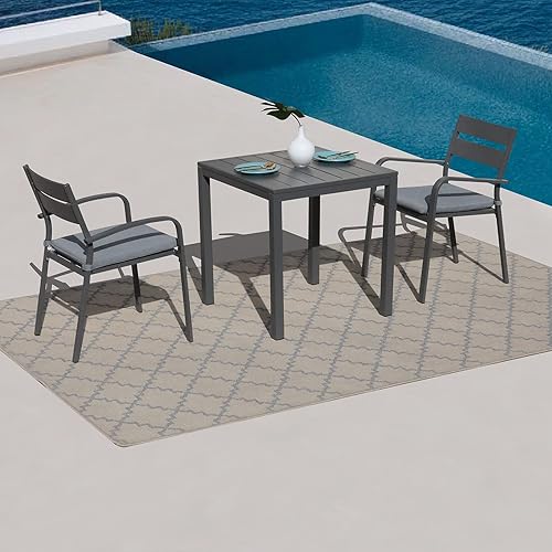 Miniatura 7 de Soleil Jardin Sillas de comedor de aluminio para exteriores de 2 piezas con cojines, sillas apilables para balcón, jardín, patio, acabado blanco y