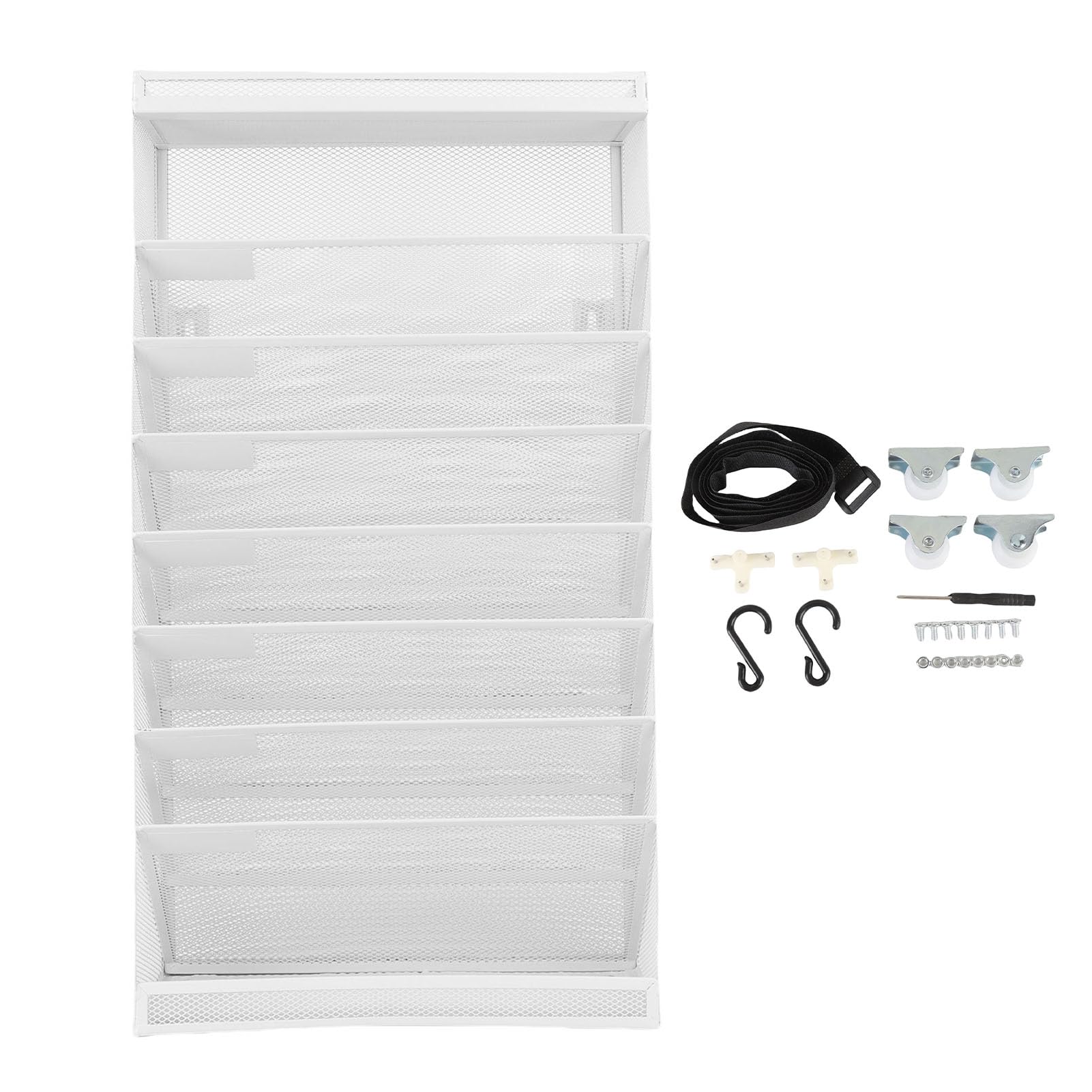 Organizzatore di File a 9 Livelli Realizzato in Maglia di Ferro Spessa, Rack a Parete Mobile con Ruote, Organizzatore di Documenti per Ufficio, Casa, Design Verticale per la