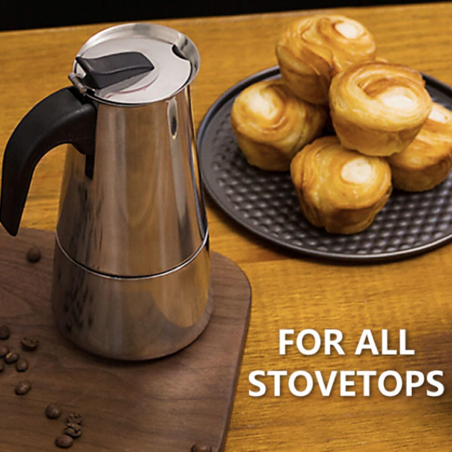 elabo Stovetop Espresso Machine and Moka Pot for Gas or Electric Ceramic Stovetop, Italian Espresso Coffee Shot Maker for Italian Espresso, Cappuccino and Latte, Stainless Steel 304, 10 Cups