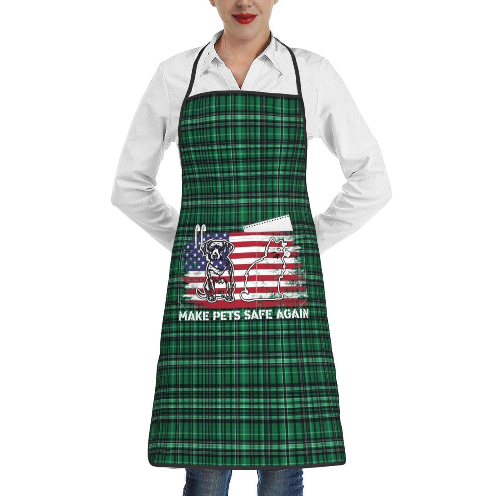 nopicsn Make Pets Safe Again Apron for cooking with Pockets Women Men Kitchen Chef Funny Aprons