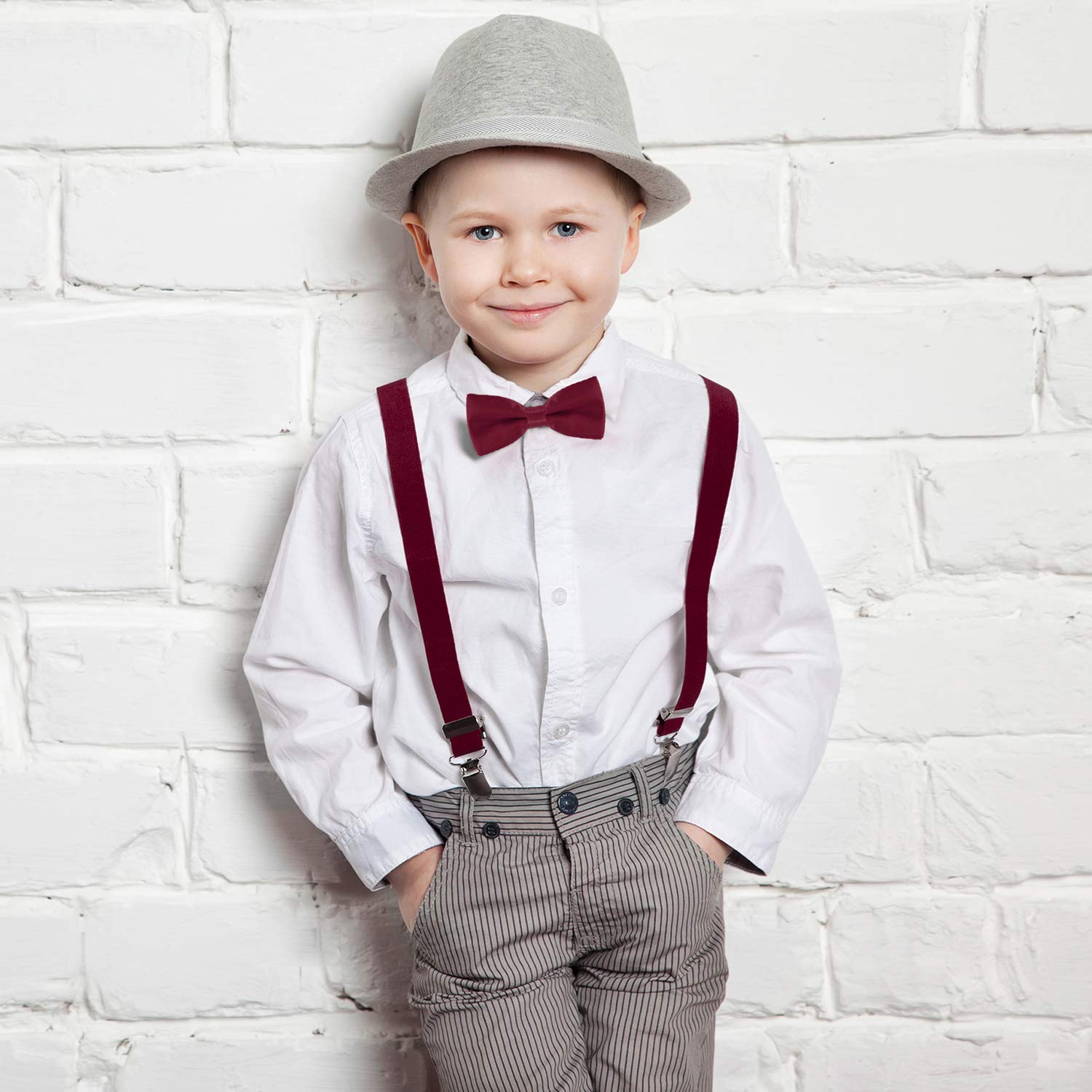 DonDon Set de Tirantes y Pajarita para Niño Elástico y Ajustable por Longitud para Niños de 1-8 Años