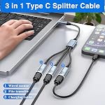 Duttek USB C Splitter 3 in 1, 3-Port USB C Hub with Type A to C Adapter, Type C Male to 3 Female Charging Cable Nylon Braided, 480Mbps Data Transfer, for Laptop, Phone Charging 0.8FT/25CM