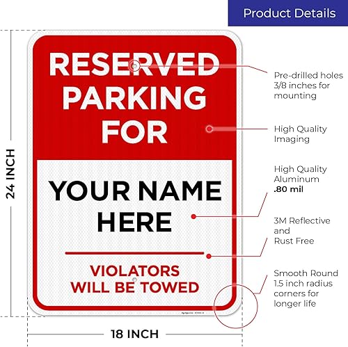 Miniatura 35 de Letrero personalizado de Reserved Parking All Violators Will Be Towed, 12 x 18 pulgadas, libre de óxido, aluminio 063, resistente a la decoloración