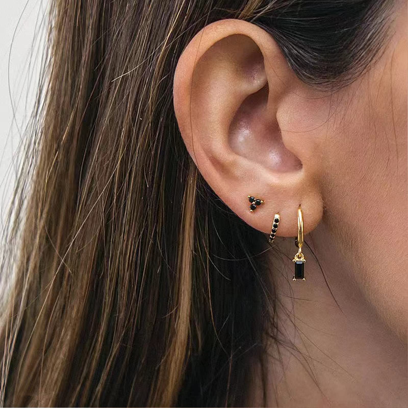 Orecchini A Cerchio Con Orecchini Pendenti, Orecchini Donna Lunghi Donna Oro 14K Orecchini Donna Oro Bambina e Uomo 2Pz