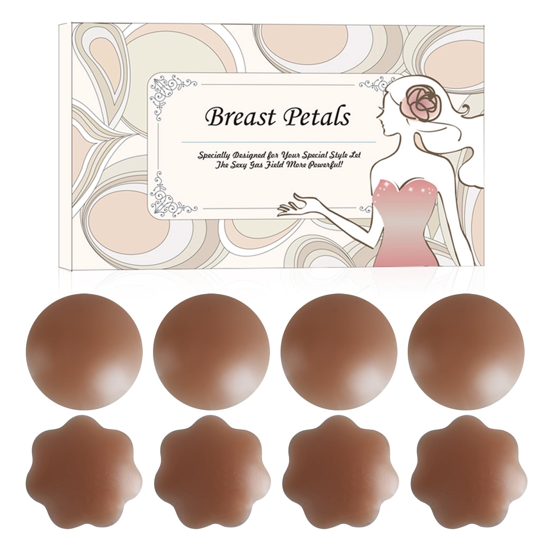 MUQU Nipple Covers Breast - No Show Pasties Reusable Women Sticky Seamless Silicone Breast Covers 4 Pairs Petals