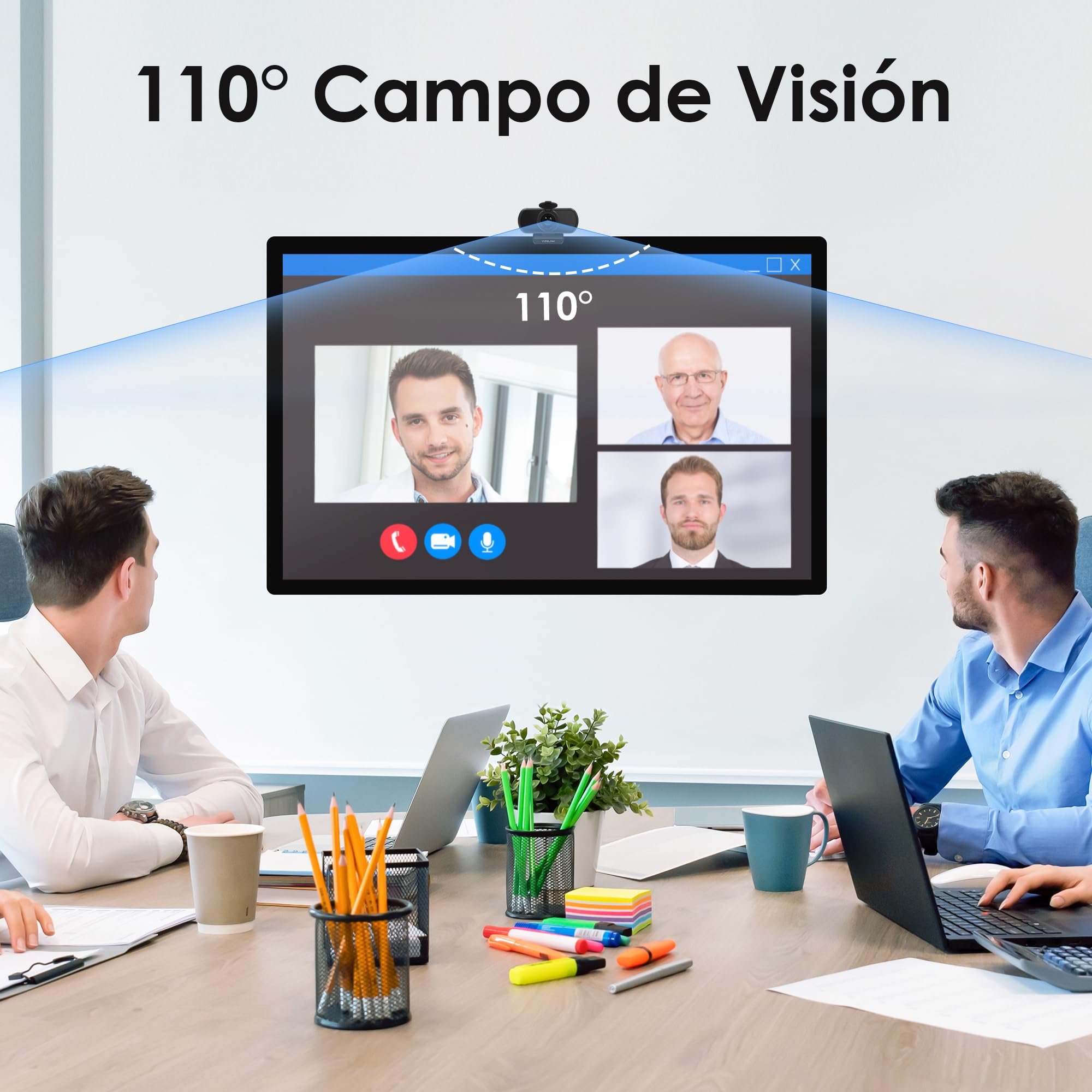 N51A Webcam Full HD 2.5k 30FPS Webcam PC con 2 Micrófono 110°Ángulo de Visión Corrección de Iluminación para Windows MacOS Linux Soporta Youtube Streaming Video Calling Zoom Videoconferencia