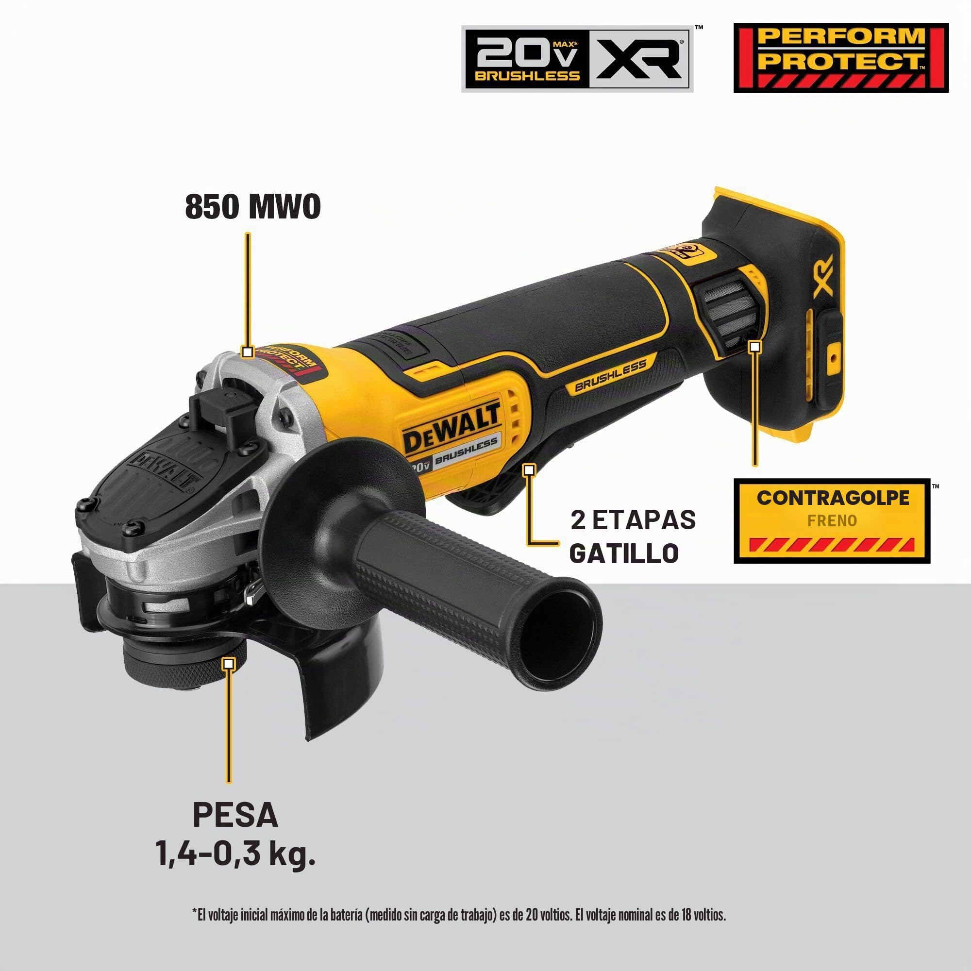 Dewalt - Amoladora DCG412B de un máximo de 20 V, con batería de iones de litio, 11,43 cm (solo se incluye la herramienta) | Interruptor de pala, freno de retroceso, solo herramienta