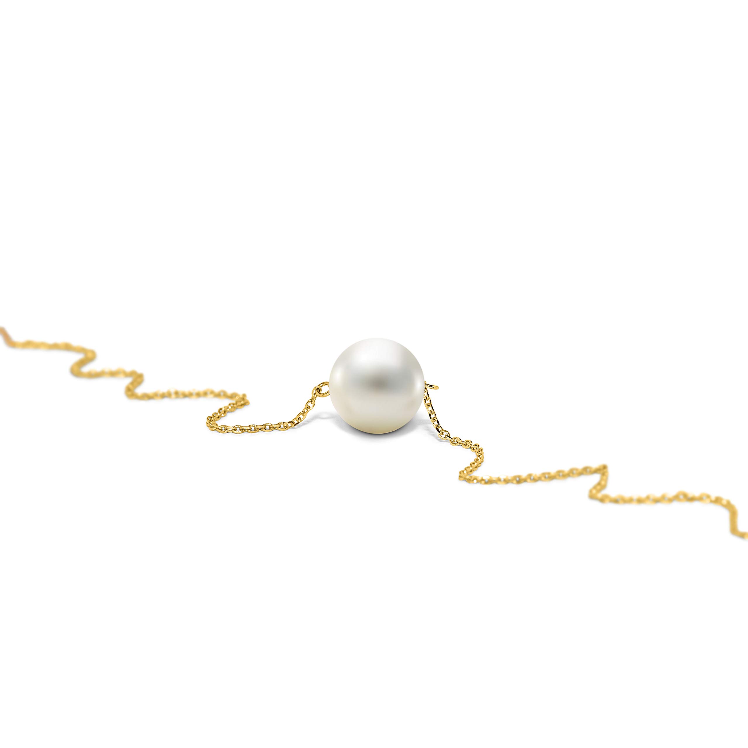 MIORE Schmuck Damen Armband mit weiße runde Süßwasserperle 7.5 mm Armkette aus Gelbgold 14 Karat / 585 Gold, Länge Einstellbar 17.5-21.5cm